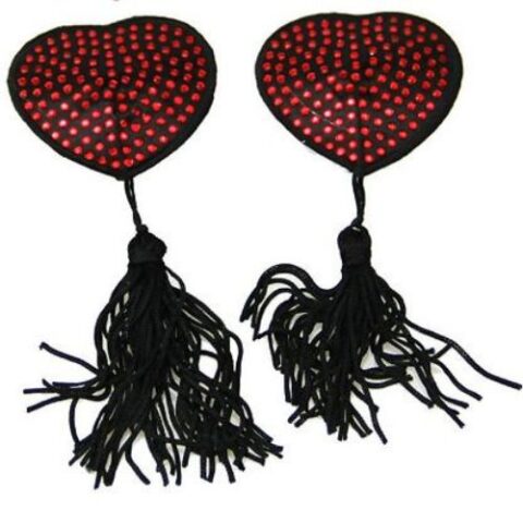 Heart Rhinestone Nipple Pasties (Red) - Double