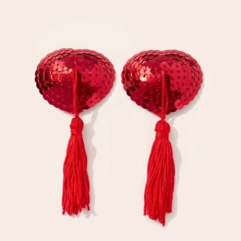 Heart Sequin Nipple Pasties with Tassels (Red)