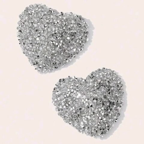 Heart Shaped Rhinestone Nipple Pasties - Front