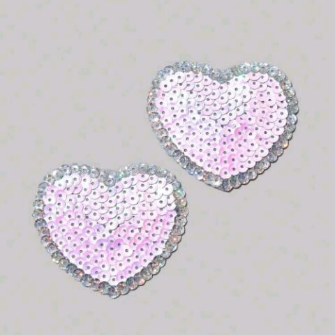 Heart Shaped Sequin Detail Nipple Pasties (Pink and Silver)