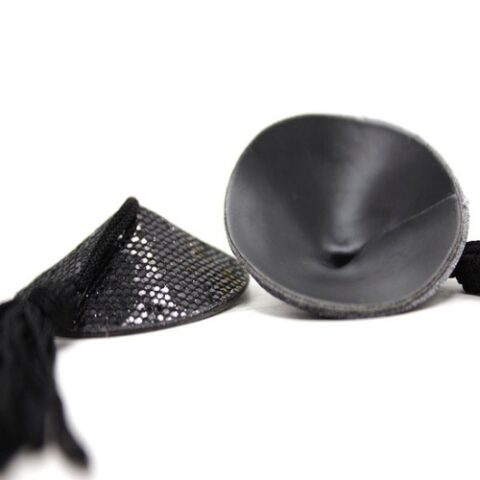 Round Tassel Nipple Pasties (Black) - Front and Back