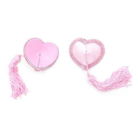 Satin Look Heart Tassel Pasties (Pink) - Back and Front